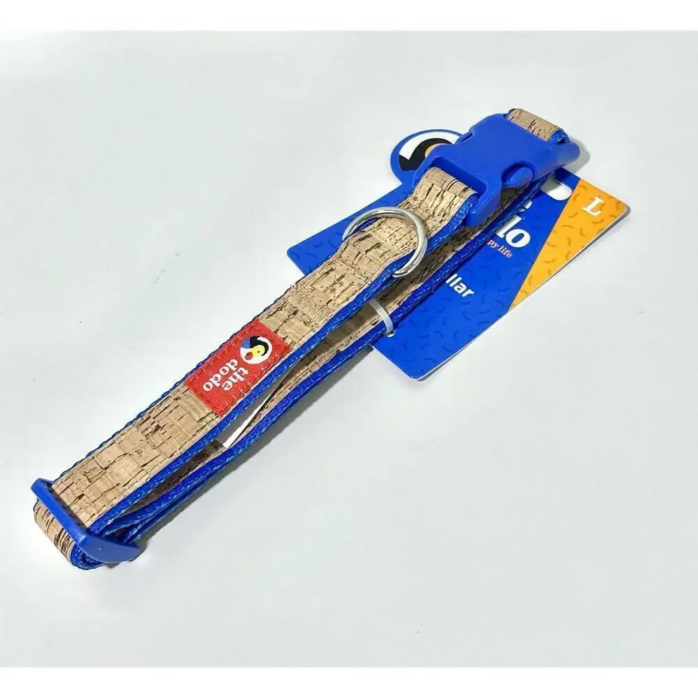 NWT The dodo Dog Collar Stripe Cork Material Blue Size Lg Neck Size 16-26in. Eco